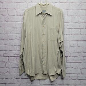Hickey Freeman Beige Plaid Dress Shirt Mens XL Button Up Preppy Micro Minimalist